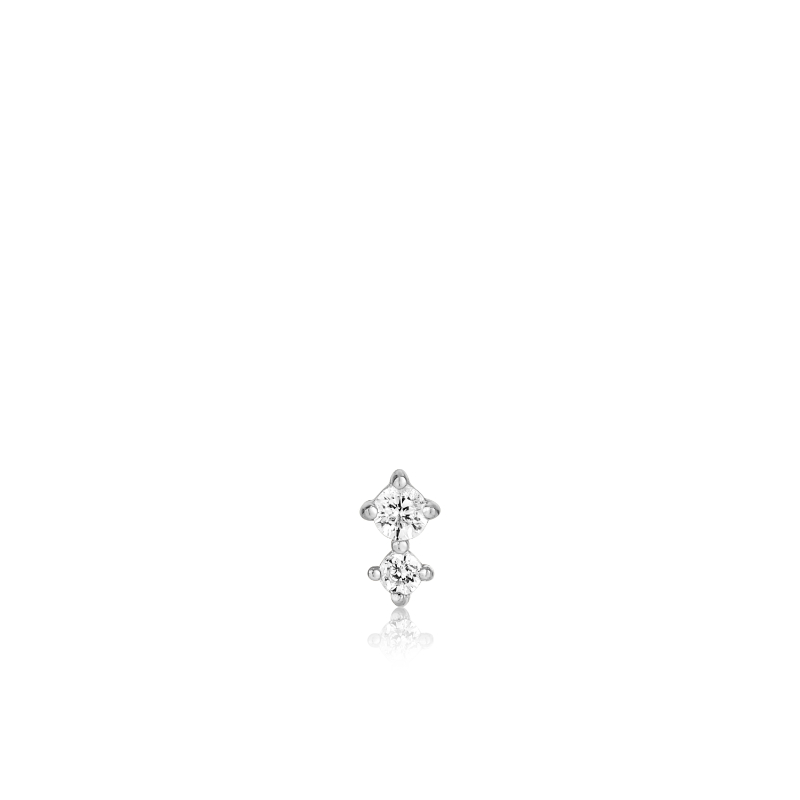 SILVER DOUBLE SPARKLE BARBELL SINGLE EARRING