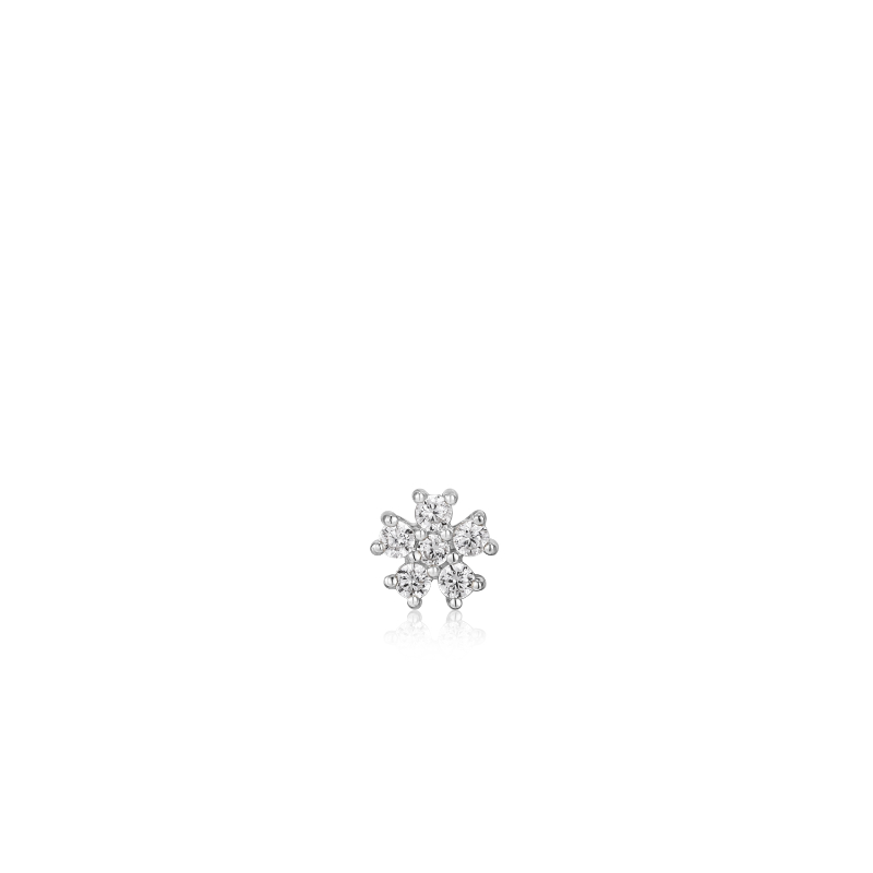 SILVER SPARKLE FLOWER BARBELL SINGLE EARRING