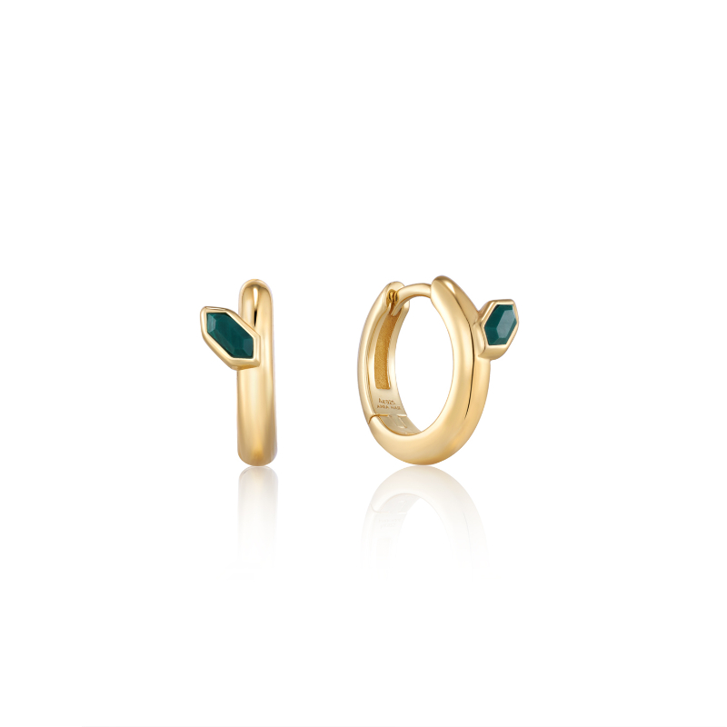 MALACHITE EMBLEM HUGGIE HOOP EARRINGS