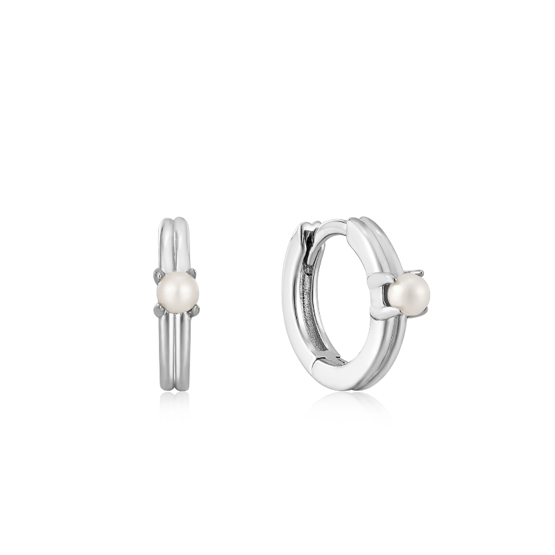 Pearl Cabochon Huggie Hoop Earrings