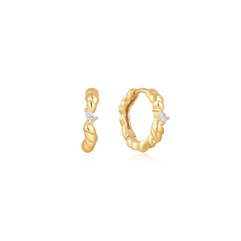 Gold Twisted Wave Huggie Hoop Earrings