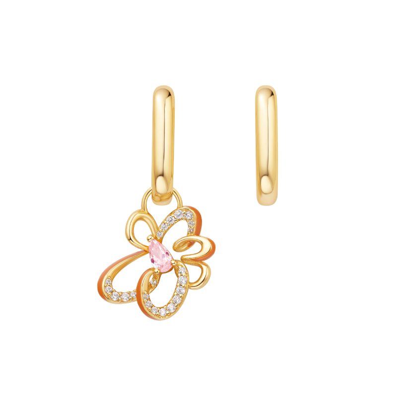 Gold Flower Power Charm Oval Hoop Earrings