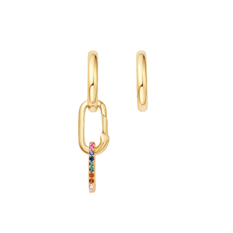 Gold Rainbow Connector Charm Oval Hoop Earrings