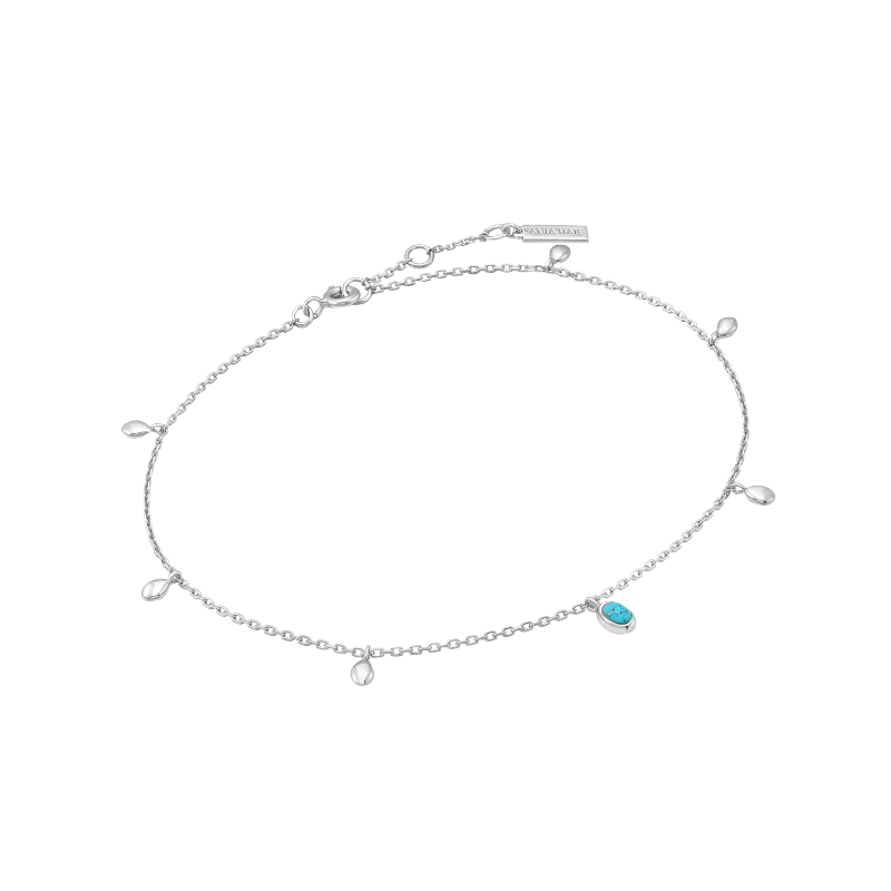 Silver Turquoise Drop Pendant Anklet