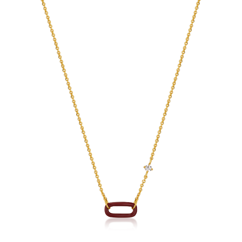 CLARET RED ENAMEL GOLD LINK NECKLACE