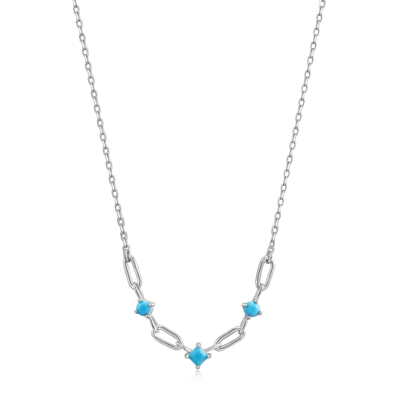 SILVER TURQUOISE LINK NECKLACE