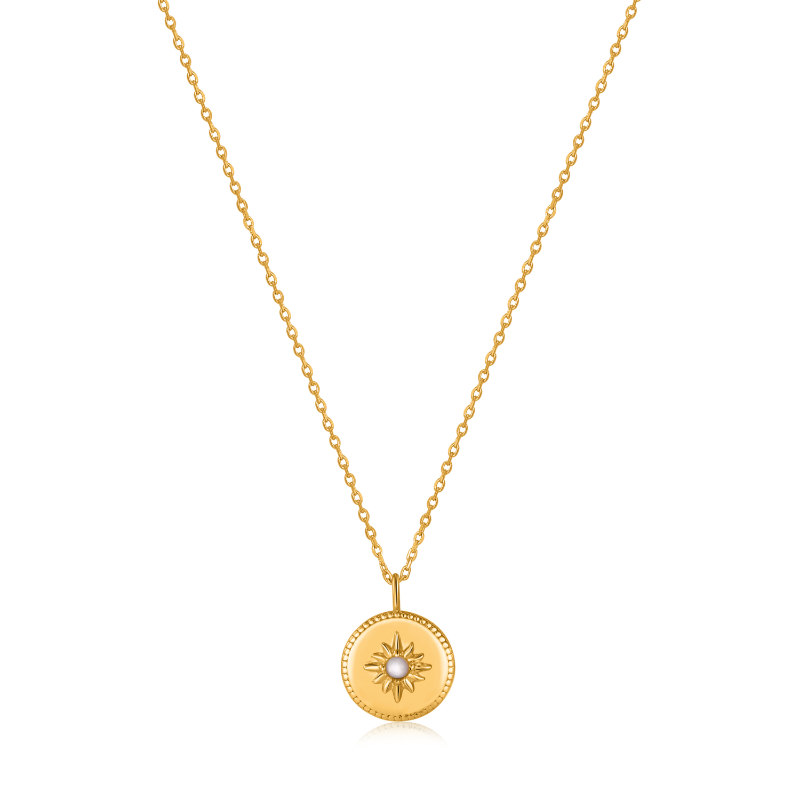 GOLD MOTHER OF PEARL SUN PENDANT NECKLACE