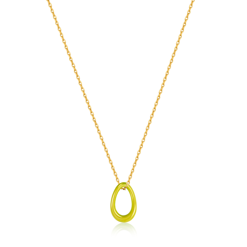 Neon Yellow Enamel Gold Twisted Pendant Necklace