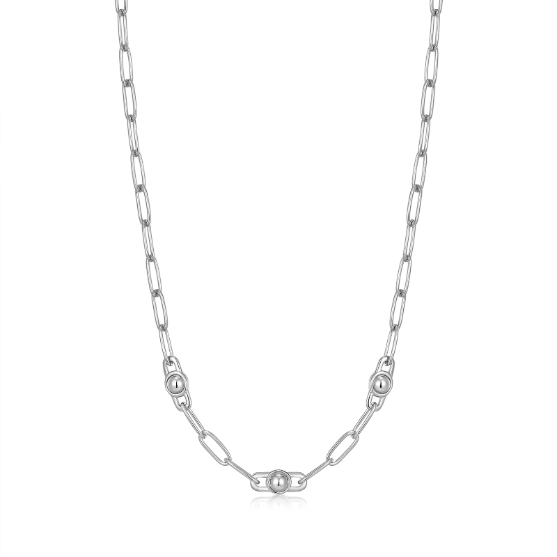 Silver Orb Link Chunky Chain Necklace