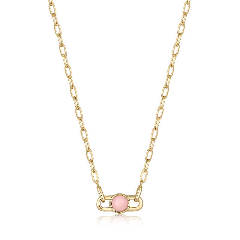 Gold Orb Rose Quartz Link Necklace