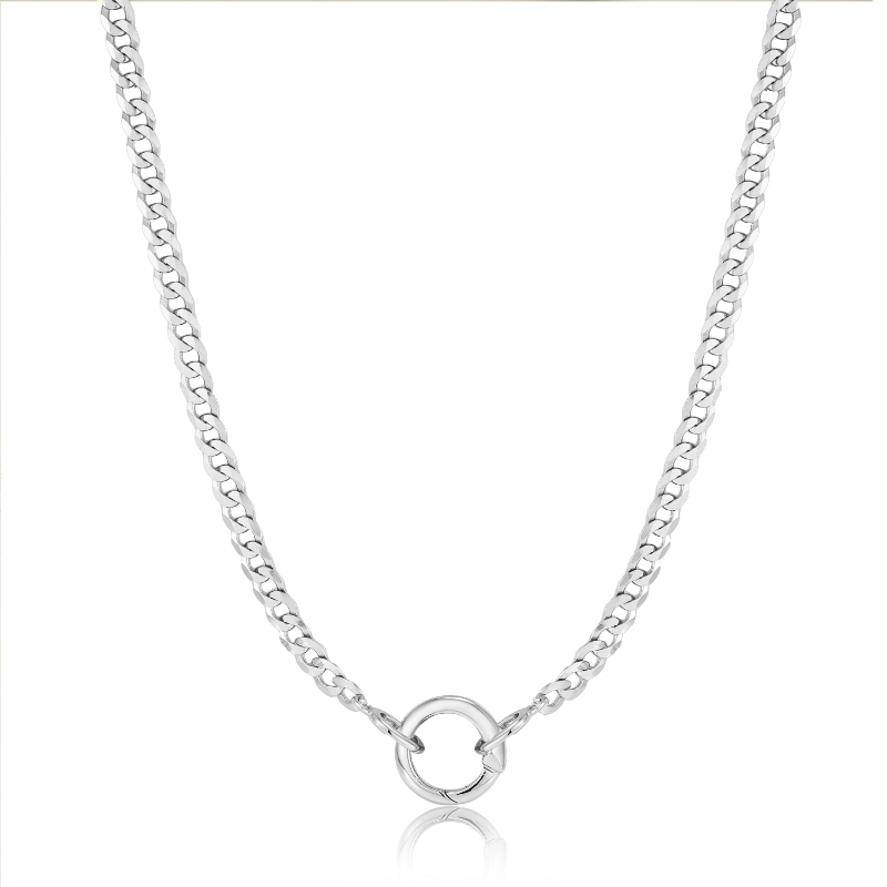 Silver Curb Chain Charm Connector Necklace