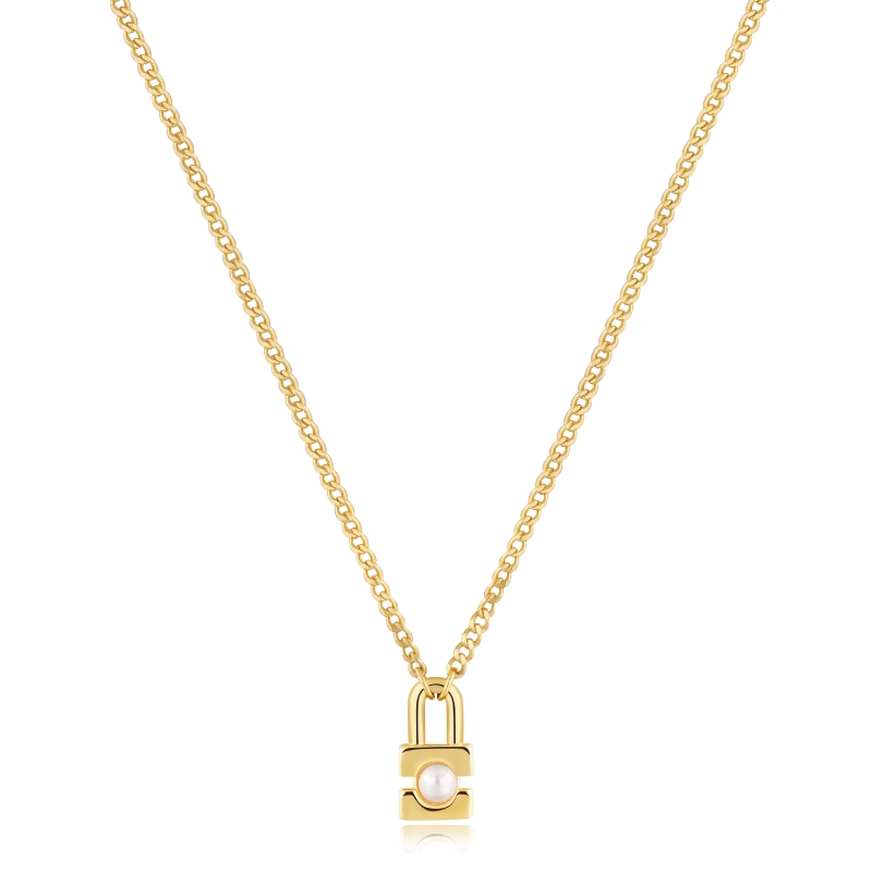 Gold Shell Pearl Padlock Necklace