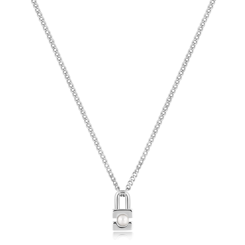 Silver Shell Pearl Padlock Necklace