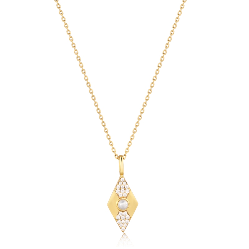 Gold Shell Pearl Geometric Pendant Necklace