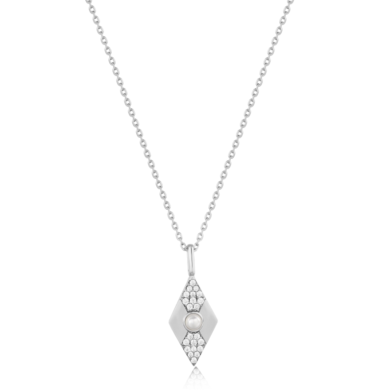 Silver Shell Pearl Geometric Pendant Necklace