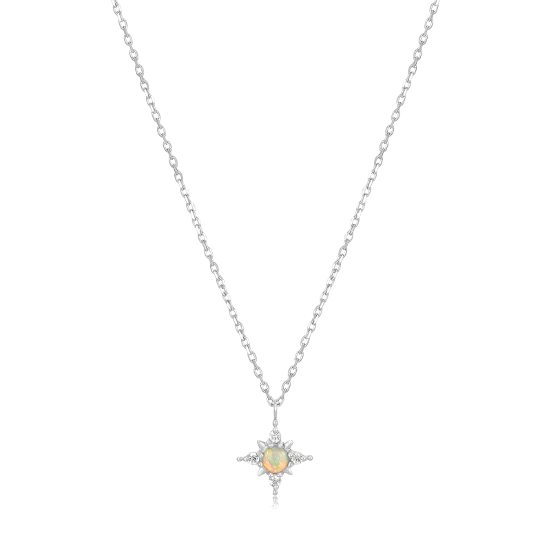 14KT WHITE GOLD OPAL AND WHITE SAPPHIRE STAR NECKLACE