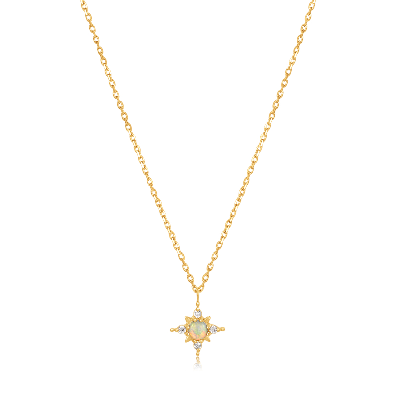 14KT GOLD OPAL AND WHITE SAPPHIRE STAR NECKLACE