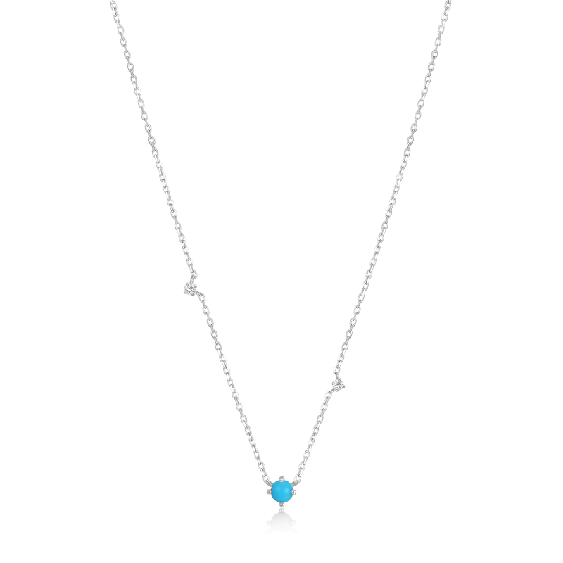 14KT WHITE GOLD TURQUOISE AND WHITE SAPPHIRE NECKLACE