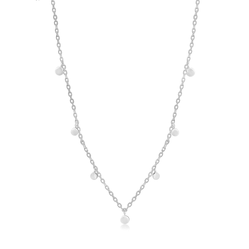 14KT WHITE GOLD MIXED DISC NECKLACE