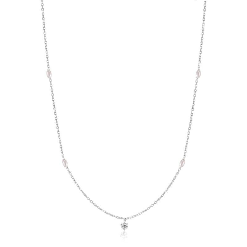 14KT White Gold Pearl And White Sapphire Necklace