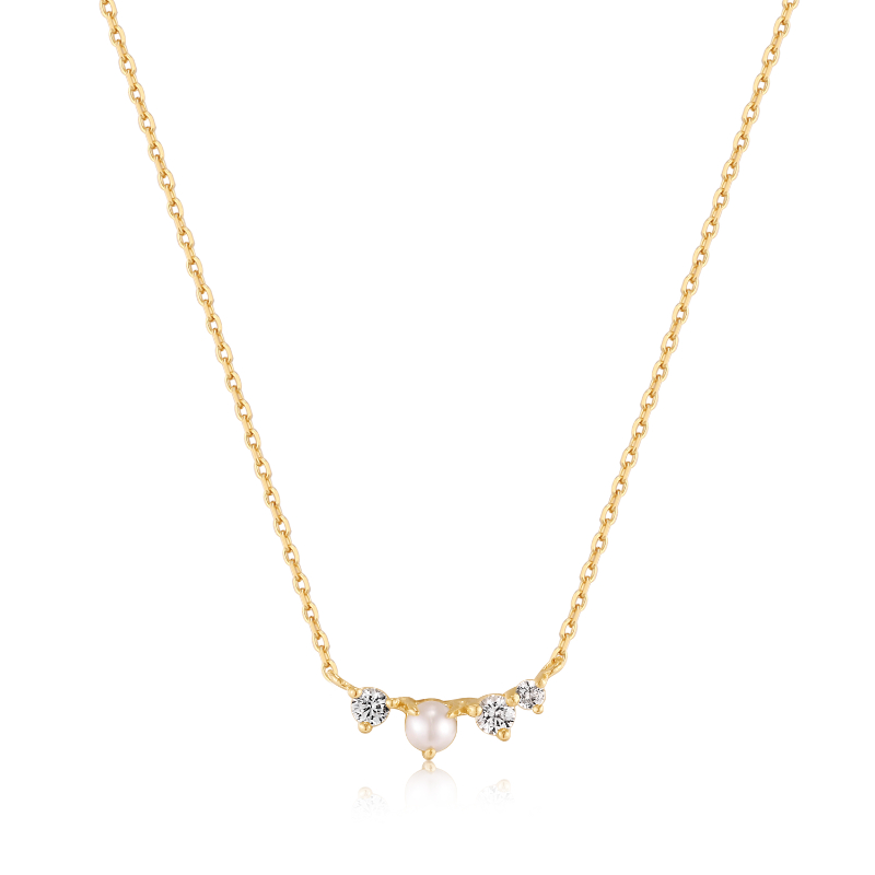 14KT GOLD PEARL AND WHITE SAPPHIRE RADIANCE NECKLACE