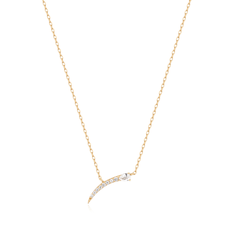 14kt Gold White Sapphire Bar Pendant Necklace
