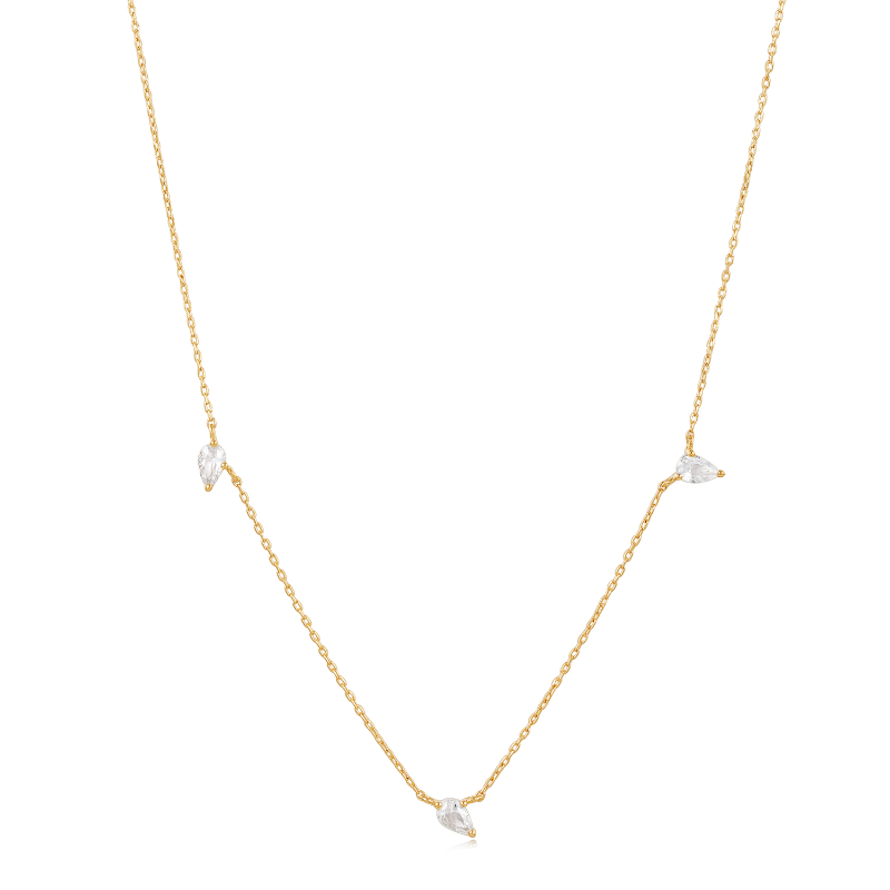 14kt Gold White Sapphire Drop Necklace