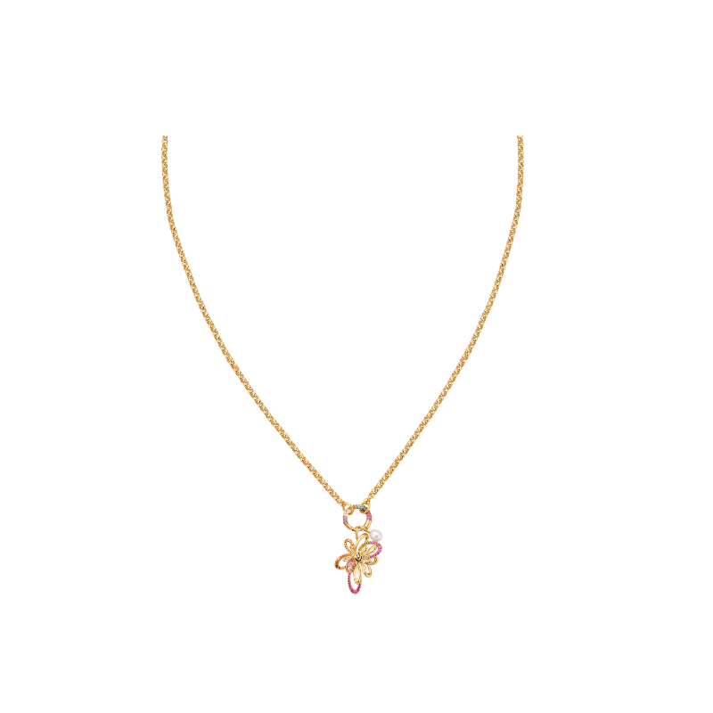 Gold Flower Power Rainbow Charm Necklace