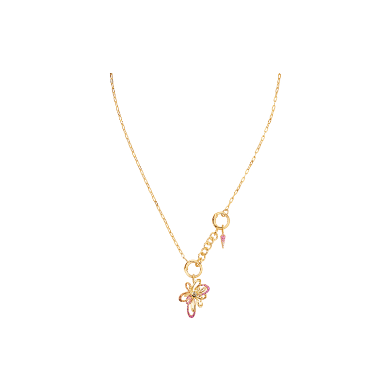 Gold Flower Power Pink Charm Necklace