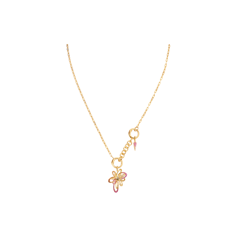 Gold Flower Power Pink Charm Necklace