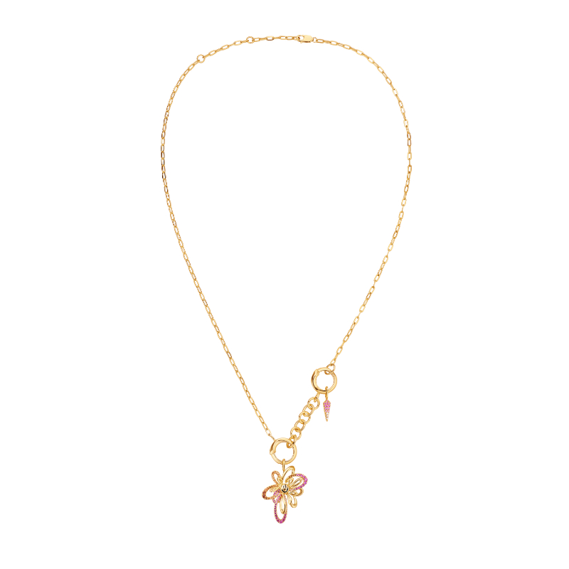 Gold Flower Power Pink Charm Extender Necklace
