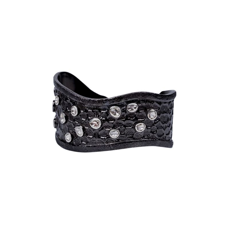 Sterling Silver Raw 15 Diamond 1.1ctw Black Rhodium Wide Cuff