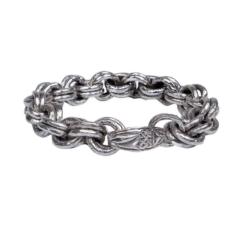 Sterling Silver Heavy Double ring hammered "Pictish" Bracelet