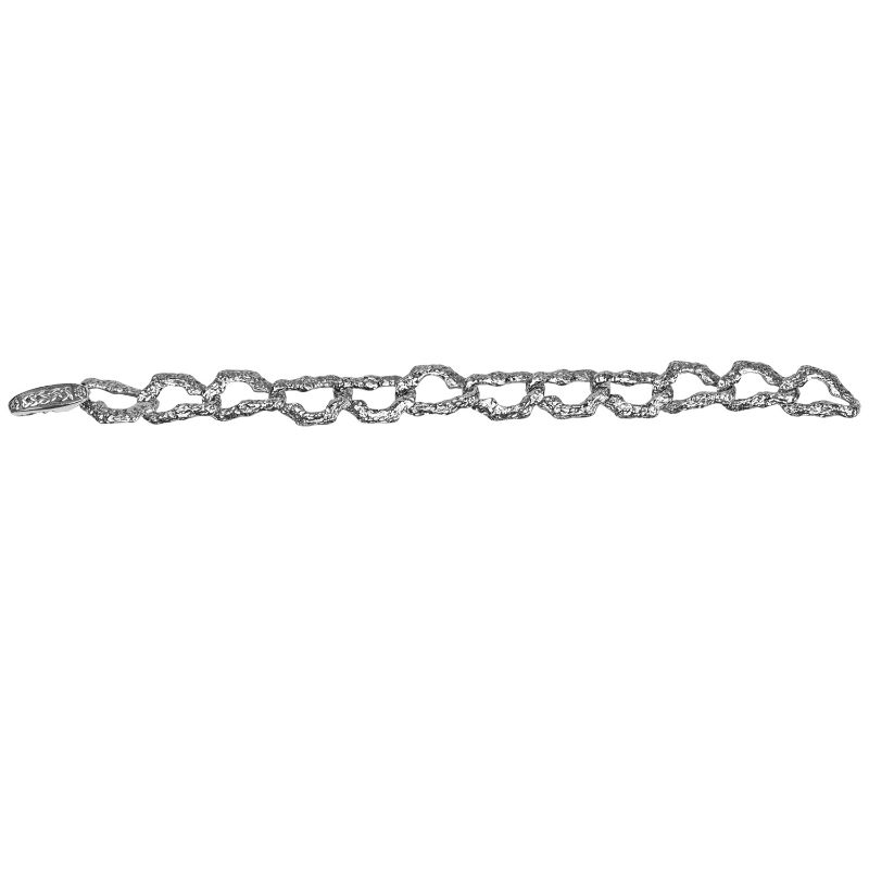 Sterling Silver Oxidized Organic Small Link Bracelet with Push Clasp