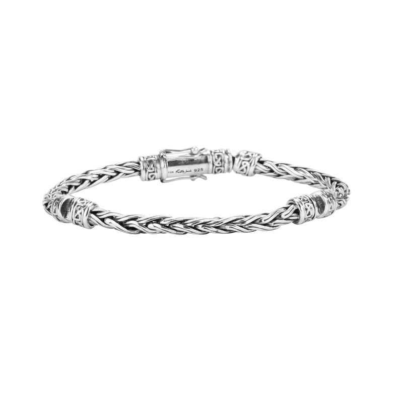 Sterling Silver Wheat Link Hinged Bracelet