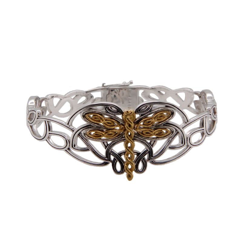 Sterling Silver Oxidized 10k Yellow Dragonfly Bangle