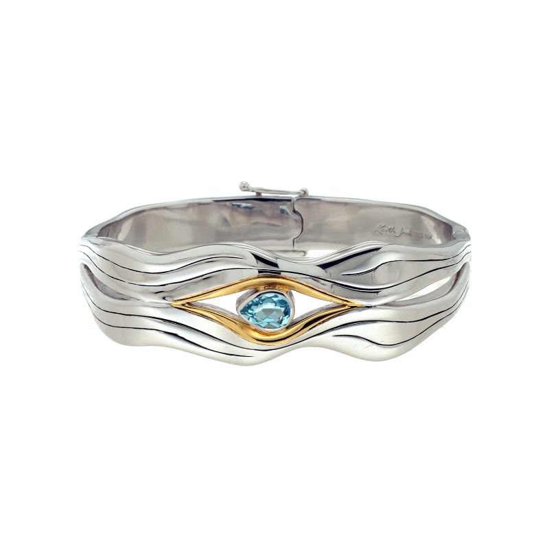 Sterling Silver Rhodium 10k Blue Topaz Rocks 'n Rivers Bangle