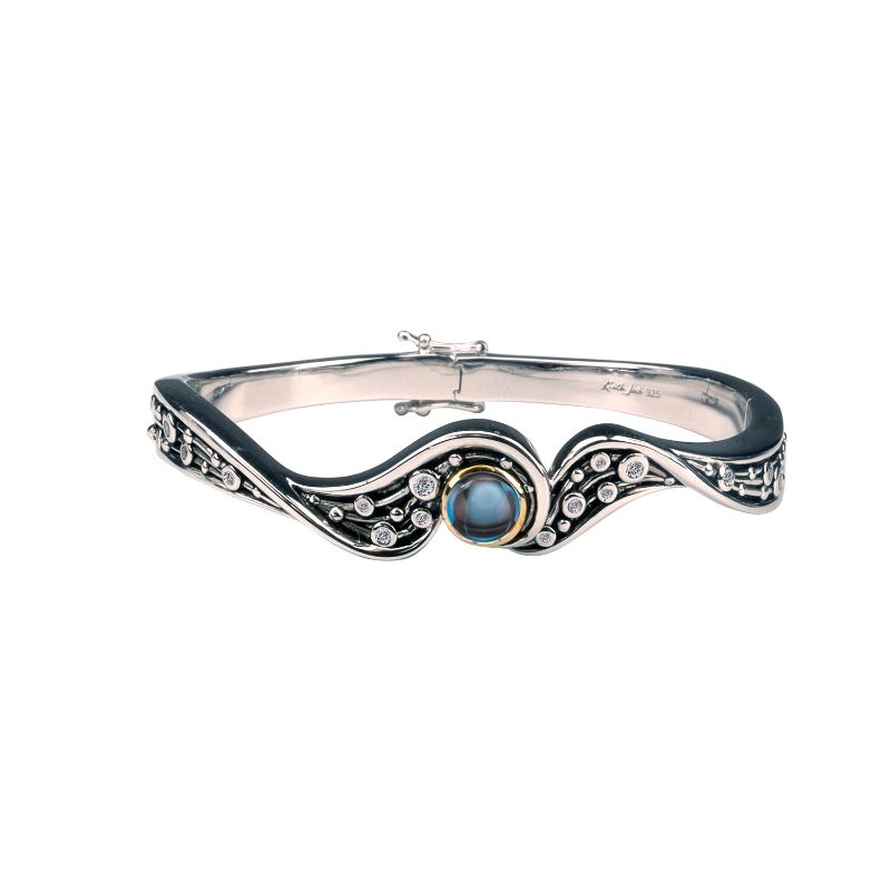 Sterling Silver Rhodium 10k London Blue Topaz Celestial Bracelet