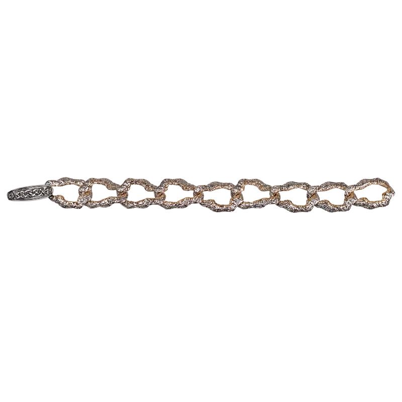 Sterling Silver Oxidized 10k Yellow Organic Link Bracelet