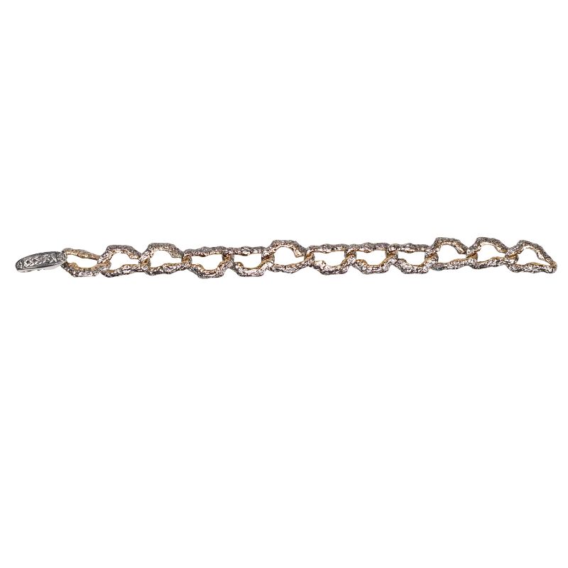 Sterling Silver Oxidized 10k Yellow Organic Small Link Bracelet