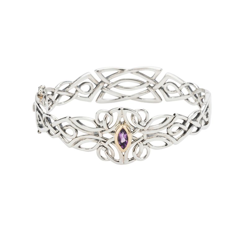 Sterling Silver 10k Amethyst Guardian Angel Bangle