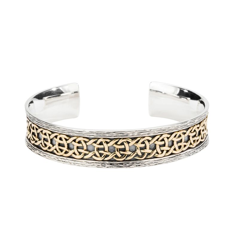 Sterling Silver  10k Yellow Celtic Oxidized Barked  "Scavaig" Bangle