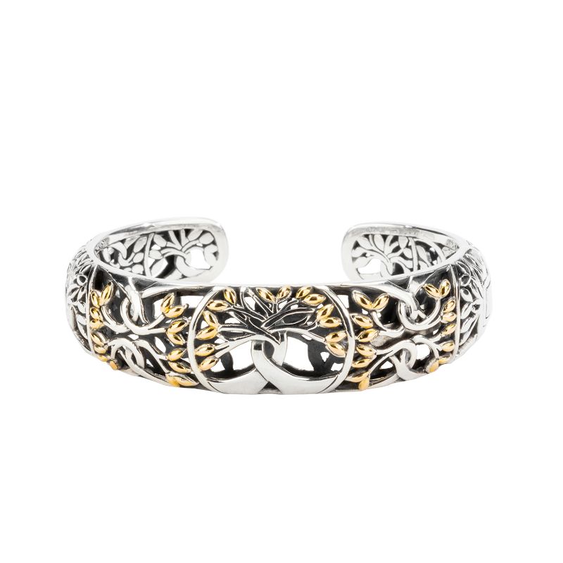 Sterling Silver 18k Tree of Life Bangle
