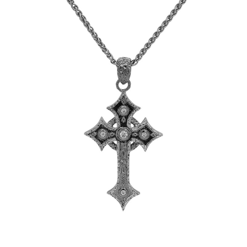 Sterling Silver Ruthenium CZ Celtic Cross