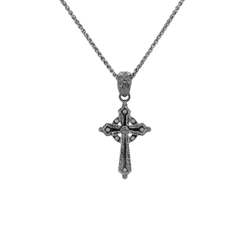 Sterling Silver Ruthenium CZ Small Celtic Cross