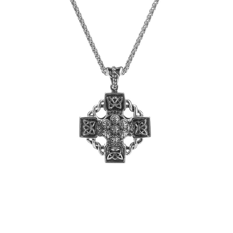 Sterling Silver Oxidized White Topaz Celtic Wheel Cross