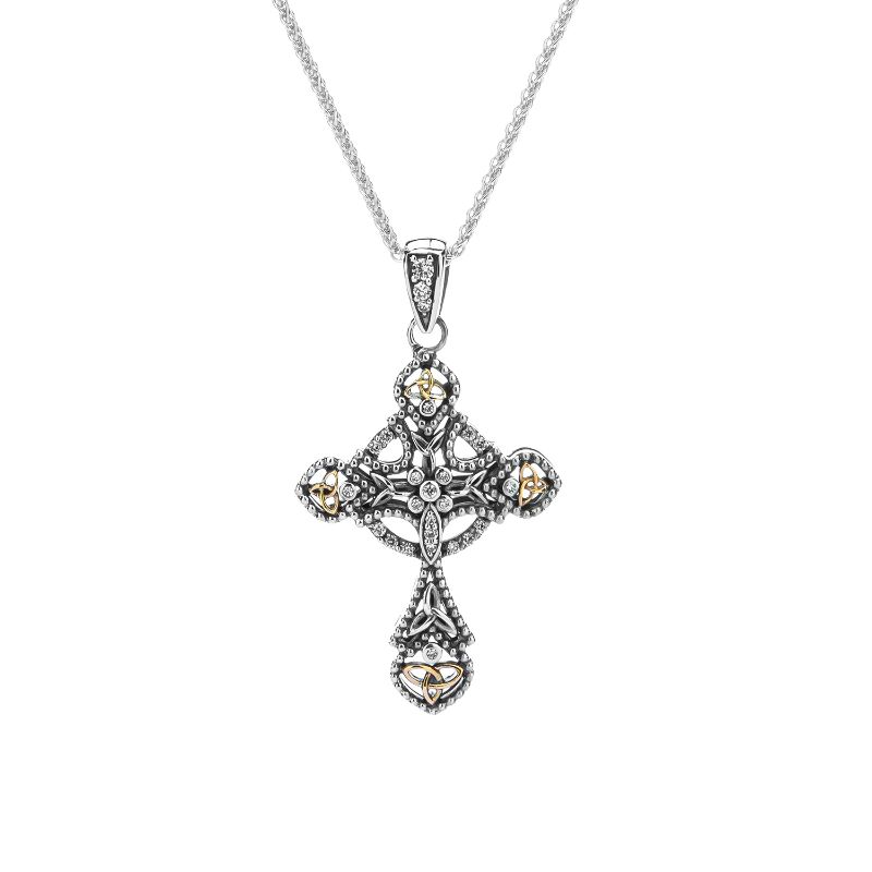 Sterling Silver 10k Celtic CZ Cross Pendant