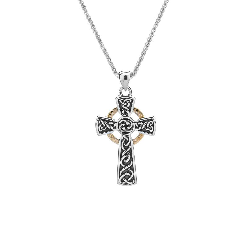 Sterling Silver Oxidized 10k Circle Cross Small Pendant