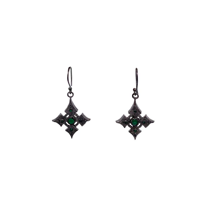 Sterling Silver Emerald .43ctw Black Rhodium Celtic Cross Earrings