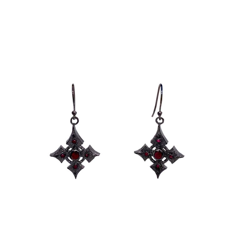 Sterling Silver Ruby .44ctw Black Rhodium Celtic Cross Earrings
